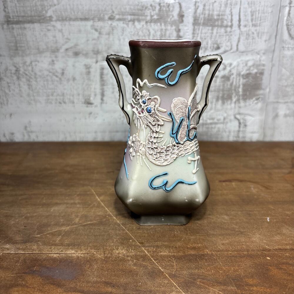 Vintage Nippon Moriage Dragon Vase with Bead Eyes Made in Japan